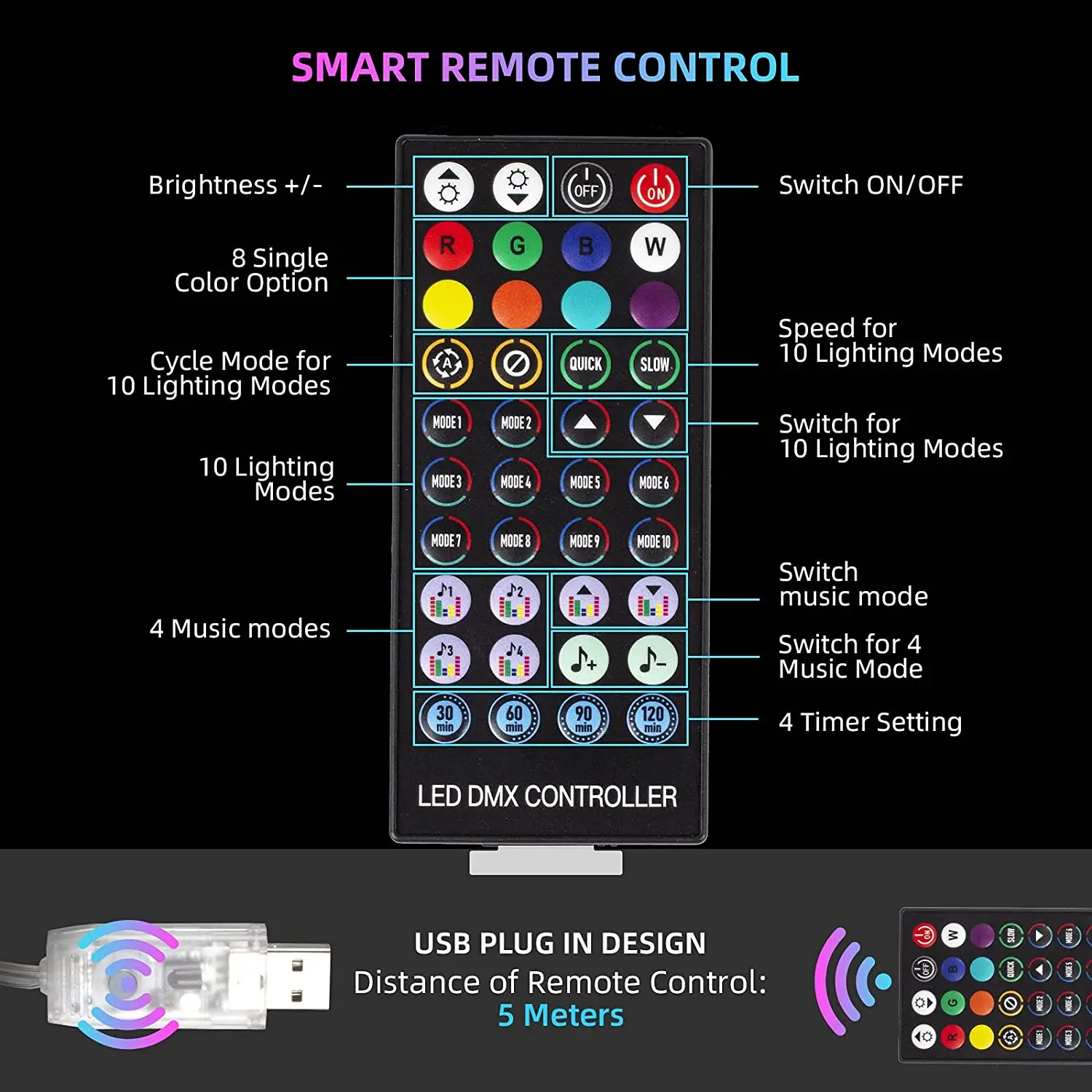 RGB-гирлянда светодиодная Водонепроницаемая с поддержкой Bluetooth 20 м 200