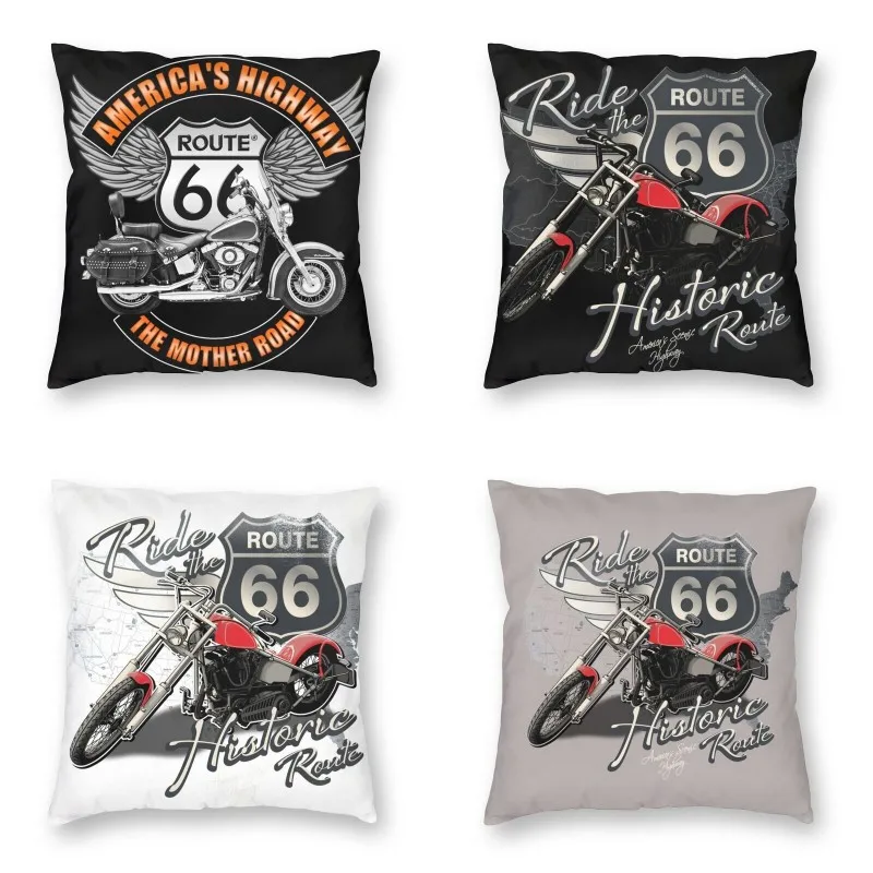 

Americas Highway Throw Pillow Case Home Decoration USA Motorbike Luxury Sofa Living Room Cushion Cover Velvet Pillowcase