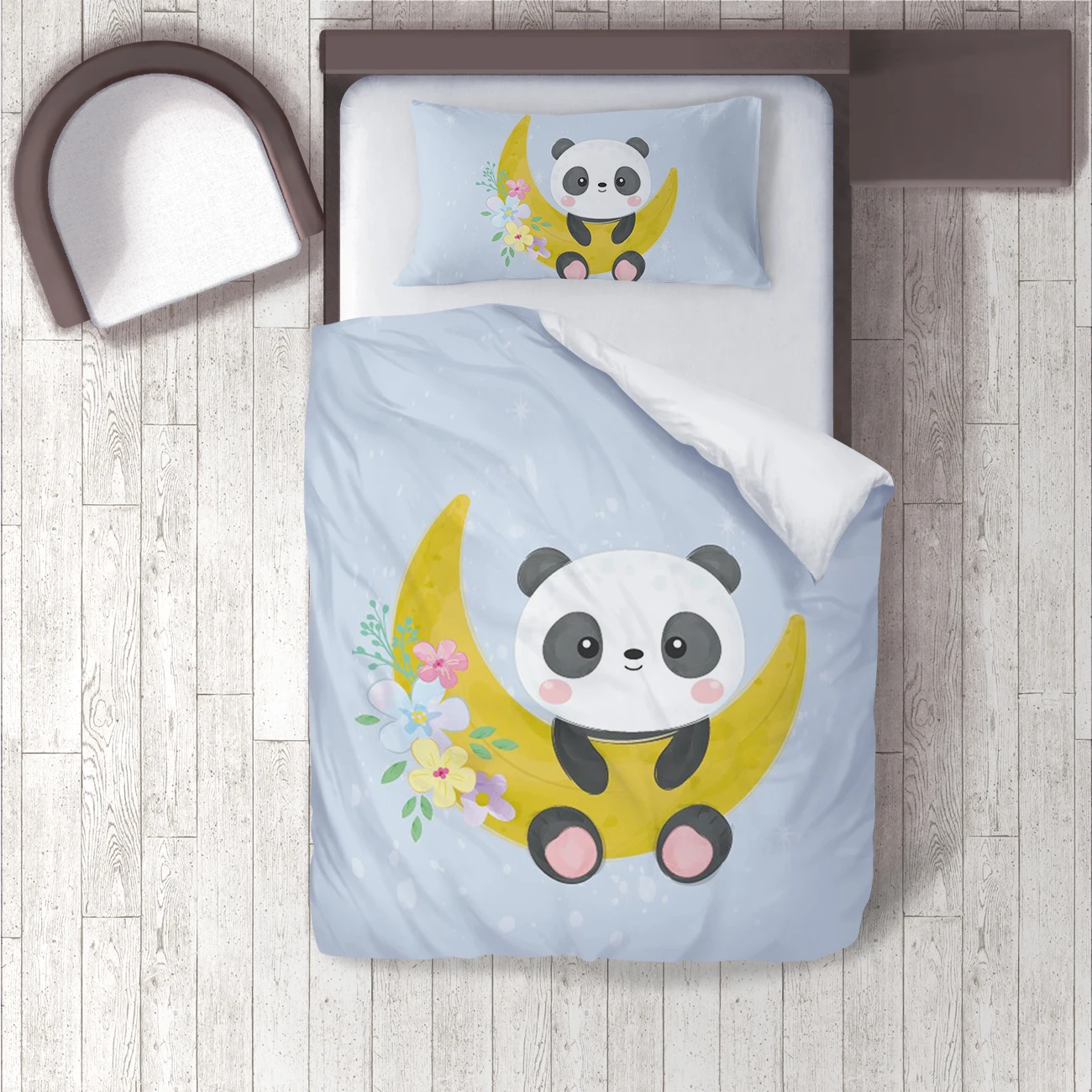 

3 шт./комплект, пододеяльник с 3D-принтом панды, Луны и 2 наволочками
