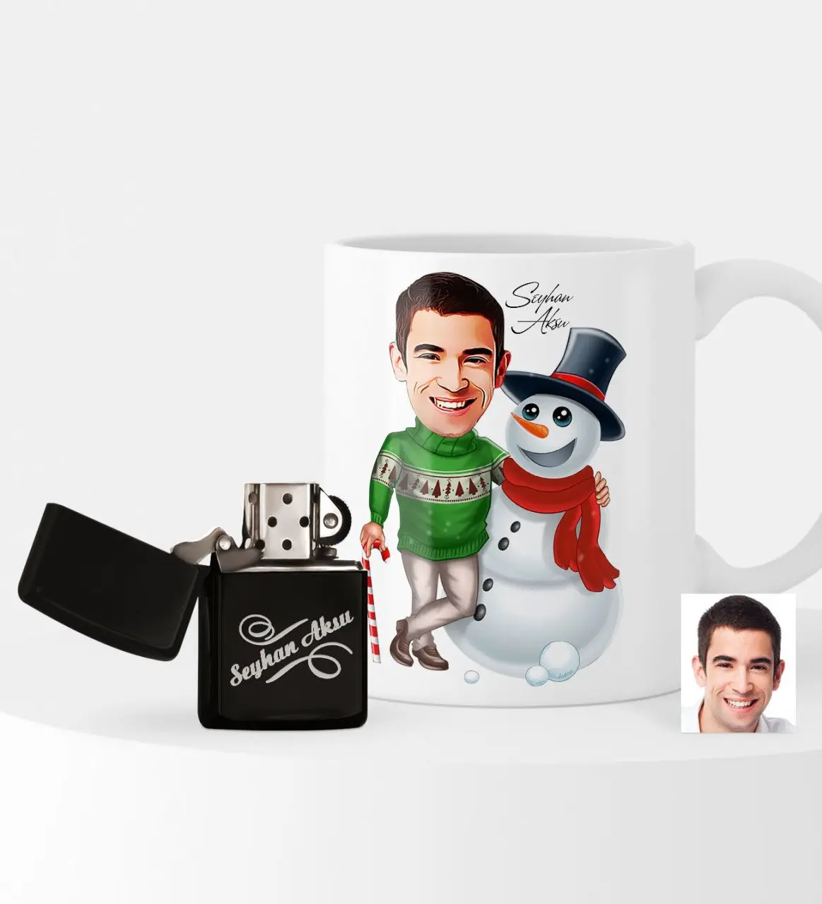 

Personalized Christmas Themed Bay Caricature Of lighter And Mug set-5