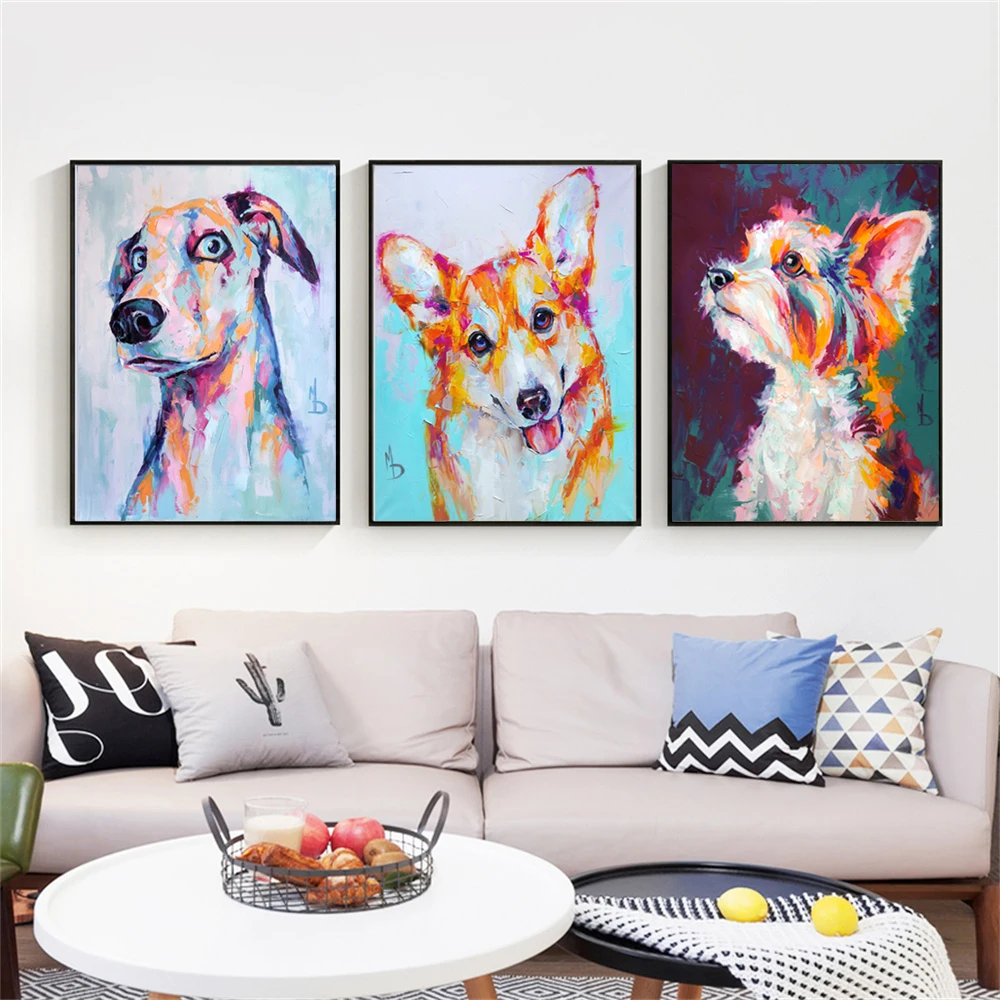 

Colorful Abstract Cute Animal Painting Reliable Dog Canvas Posters Prints Modern Wall Art Pictures for Living Room Home Decor