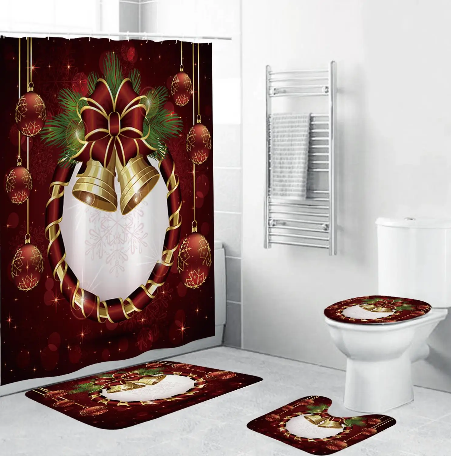 4pc Bell B 3D Рождественский Санта-Клаус, Противоскользящий коврик для кухни, столовой, камина, пола, фланелевый ковер, ковер, прочное Рождественское украшение для дома, напольный коврик - Цвет: 4pc Bell B