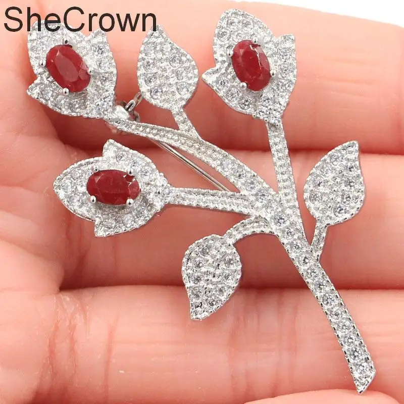 Женская серебряная брошь с натуральным красным Рубином 56x33 мм 8 5 г|Украшения для