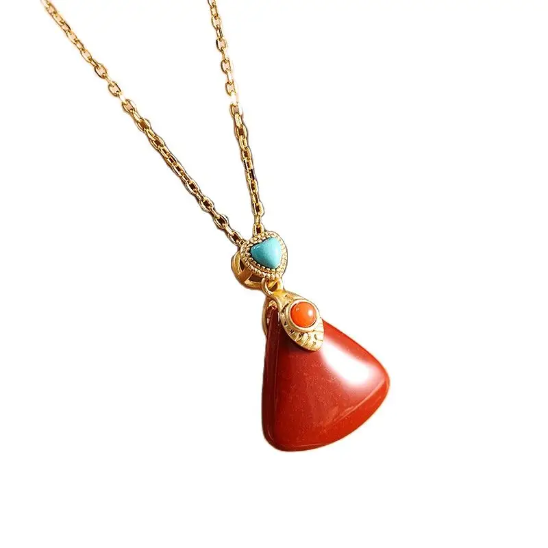 KJJEAXCMY Fine Jewelry Wholesale s925 Sterling Silver Jewelry Thick Gold Plated Women's Southern Red Necklace + Pendant