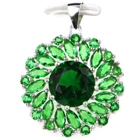 29x23mm jazaz 3 3g round created green emerald pink tourmaline green emerald women daily wear 925 solid sterling silver pendant