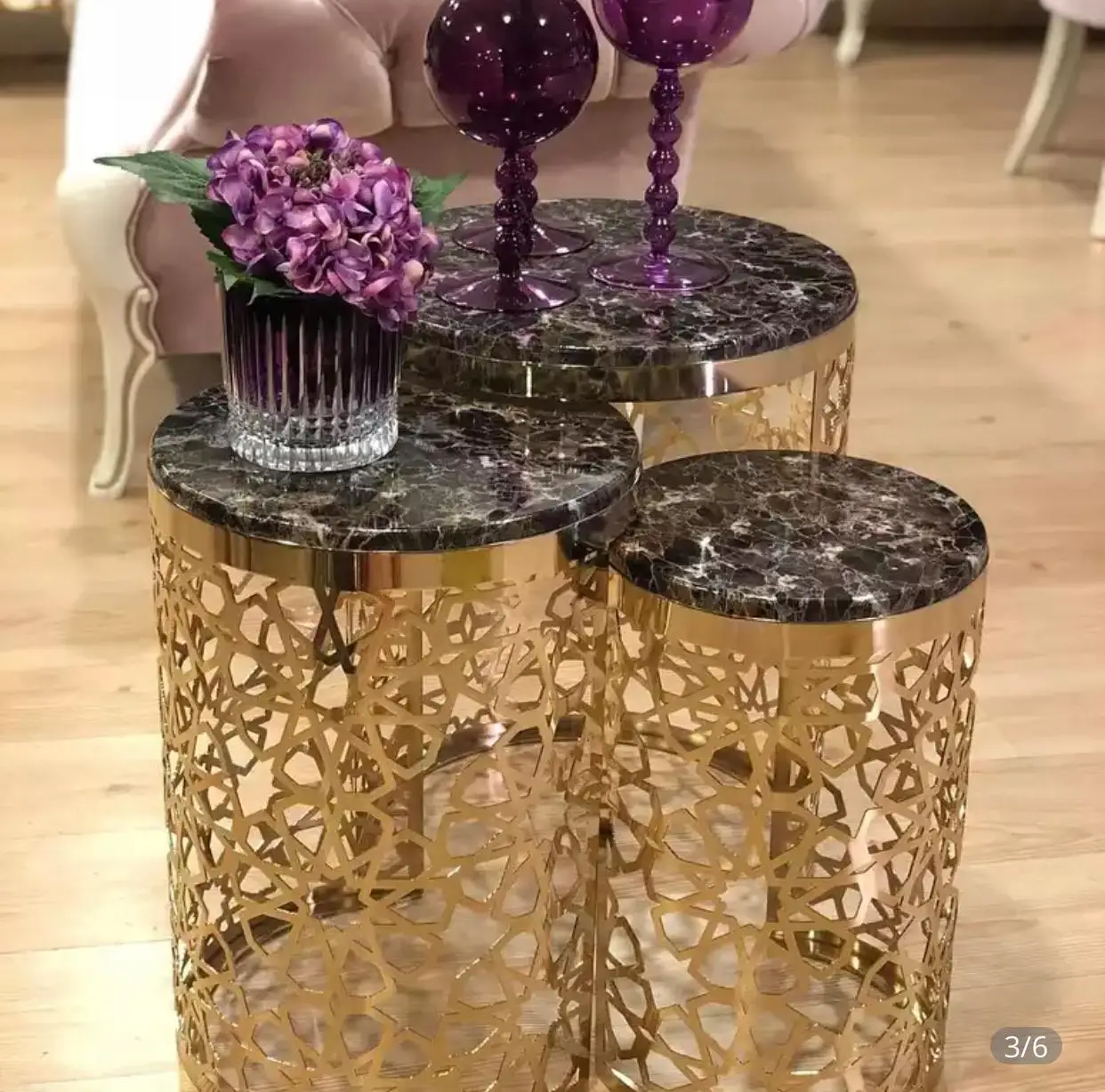 

Coffeetable 3 pieces Modern Design Home Decoratian Special Furniture Stainless Steel Marble-looking Table Luxes