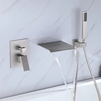 Wall Mounted Tub Faucet Waterfall Tub Spout Bathroom Single Handle Solid Brass Tub Filler with Handheld Shower / 3 colors