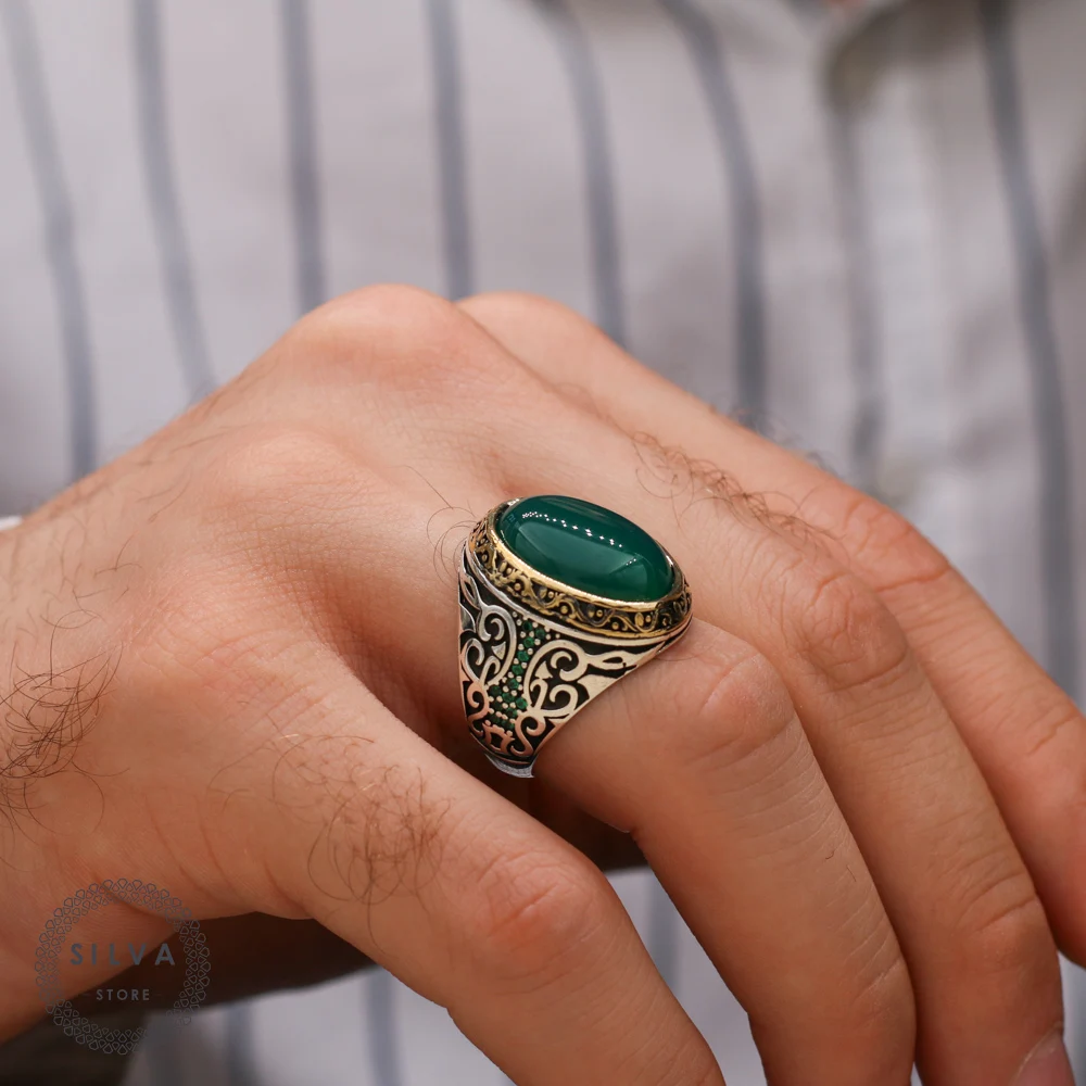 

Agate Aqeeq 925 silver men's ring. Men's jewelry stamped with silver stamp 925 All sizes are available