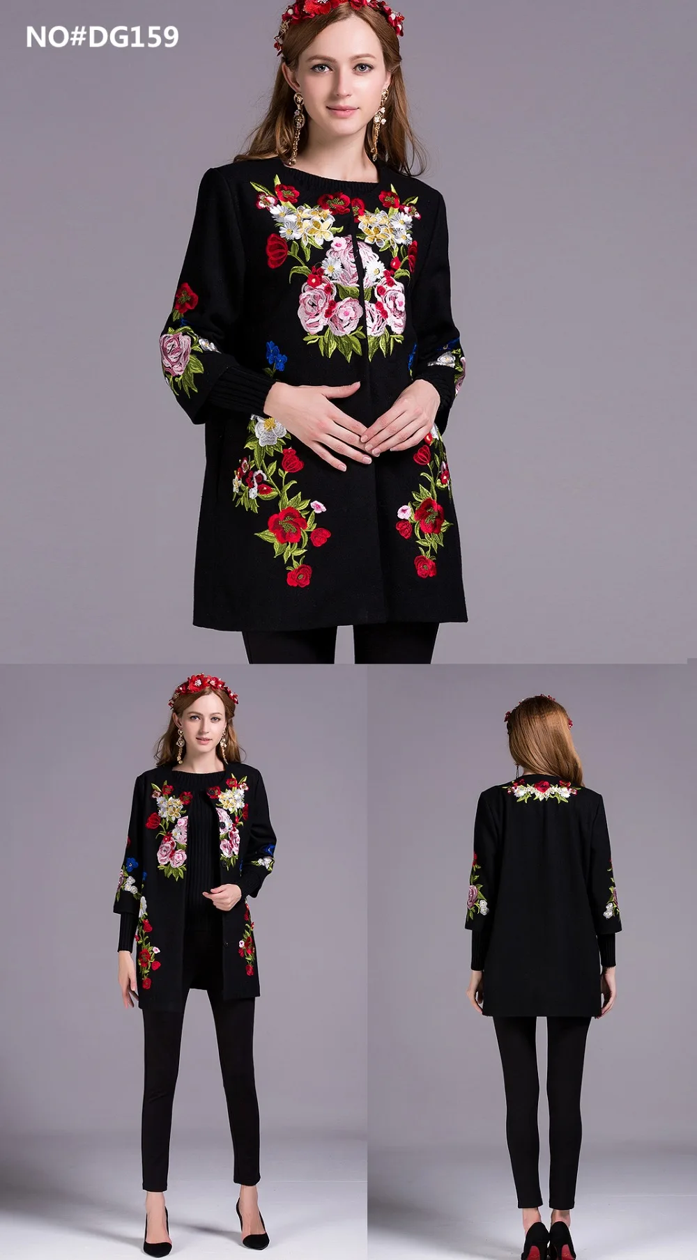 Осень, Женское пальто, модное, подиум, с принтом кактуса, 3XL, Тренч, элегантное, женское, с длинным рукавом, большое, шерстяное, с вышивкой, пальто