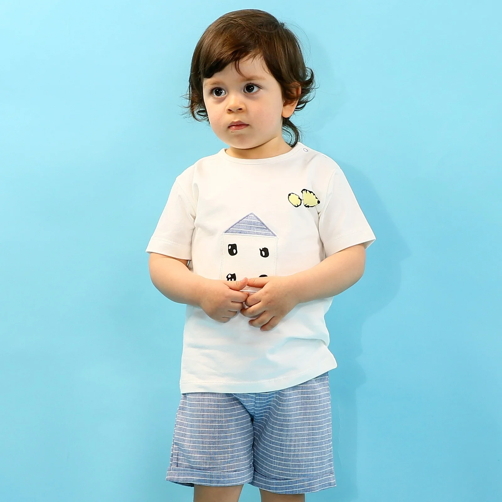 Домашняя футболка для маленьких мальчиков ebebek Luggi комплект с шортами| |