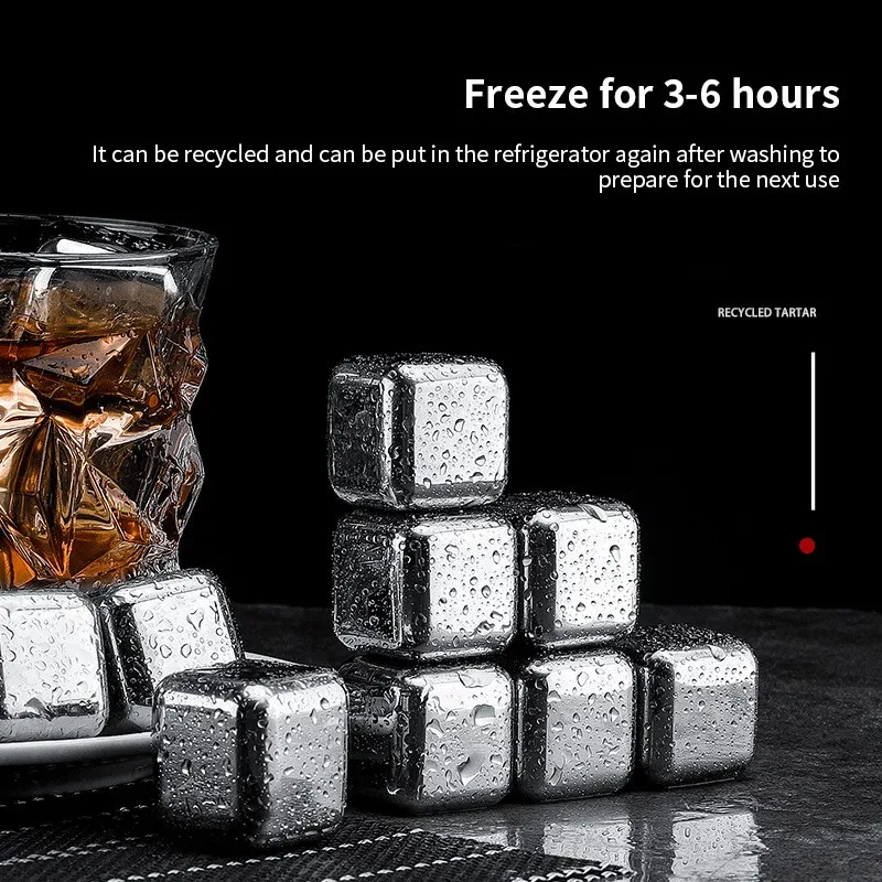 4/6/8 PCS 304 Stainless Steel Ice Cube Reusable Cooler Cooling Rock for Home Bar Party Tool Artifact Iced Beverages | Дом и сад