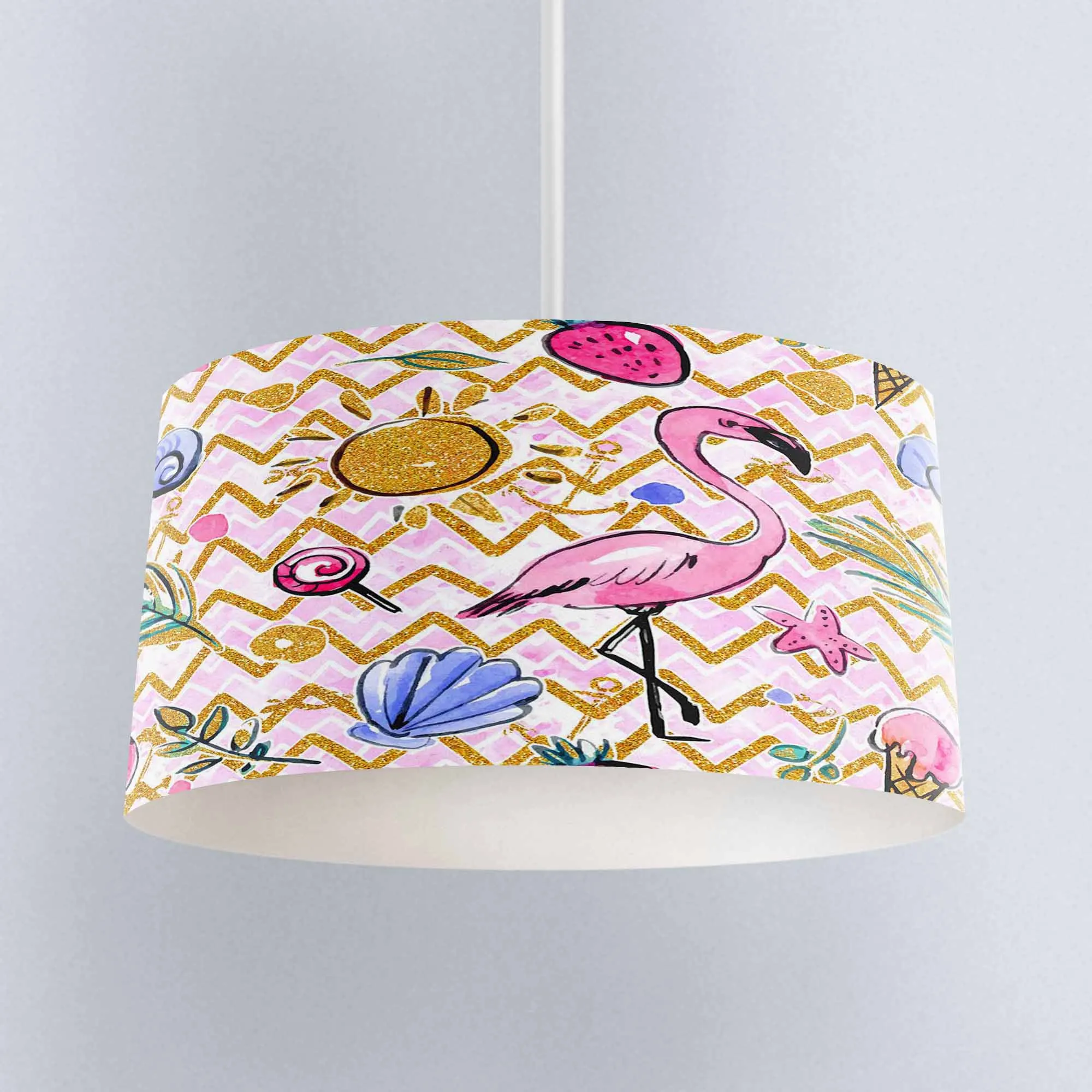 Еще желтые линии Розовый фламинго летние цифровые печатные люстра из ткани лампы
