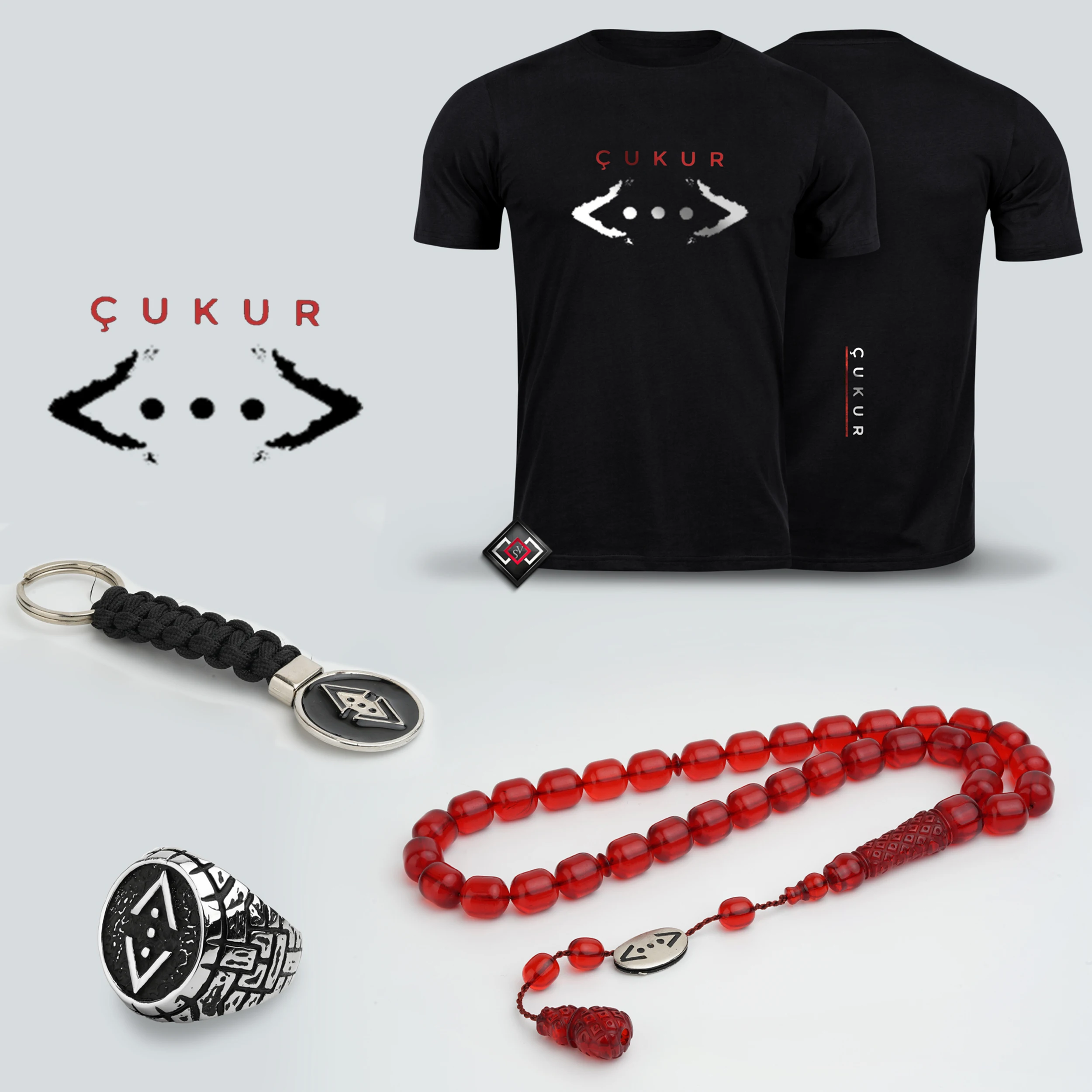 A set of 4 pieces of the çukur logo ( T-shirt , accessory ring , rosary and medal) ....FREE SHIPPING ... Guaranteed high qualit