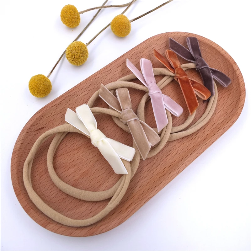 32 Uds Mini cinta de terciopelo lazo de Nylon diadema reci&eacute;n nacido Ni&ntilde;o de terciopelo beb&eacute; diademas con lazo Accesorios-4