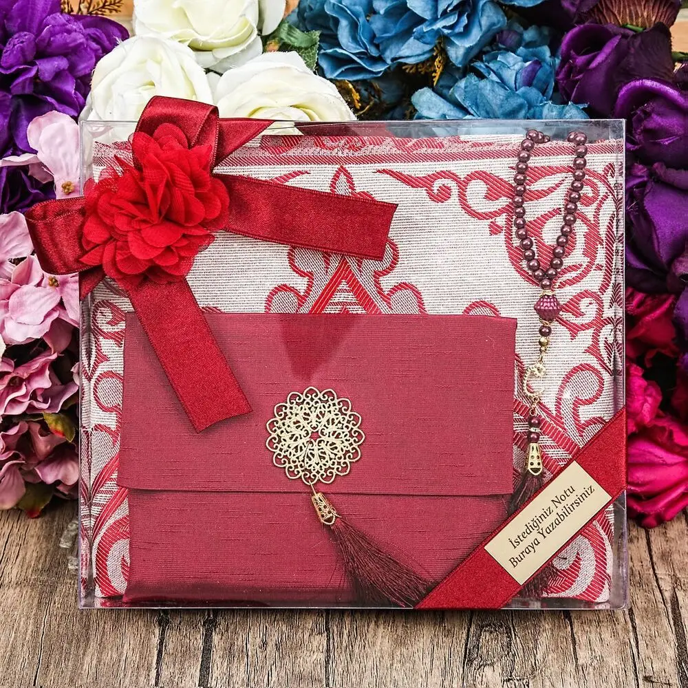 Luxury Muslim Gift Set Prayer Rug Personalized Bag Yasin Sharif Pearl Rosary Wholesale Shopping Islamic Items Ramadan 2022 Worship Societies Excellent Quality Mevlüt Groups Fashion
