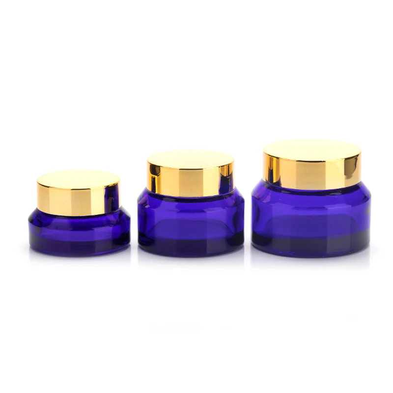 

Wholesale Empty Color Glass Jar Inclined Slope Shoulder Cream Container Cosmeticos Blue Amber Black Green Glass Cream Jar