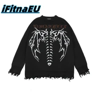 bat pullovers skeleton sweater knitted vintage torn essentials mens clothing oversized skull jumper womens harajuku gothic