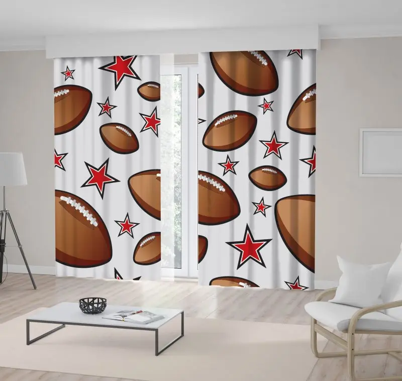 

Curtain American Football and Stars Childish Fun Brown Red Illustration Printed