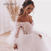 mqupin fairy wedding dress with detachable long puff sleeve built in bra 2022 tulle sheer lace appliqu%c3%a9s bridal gown a15