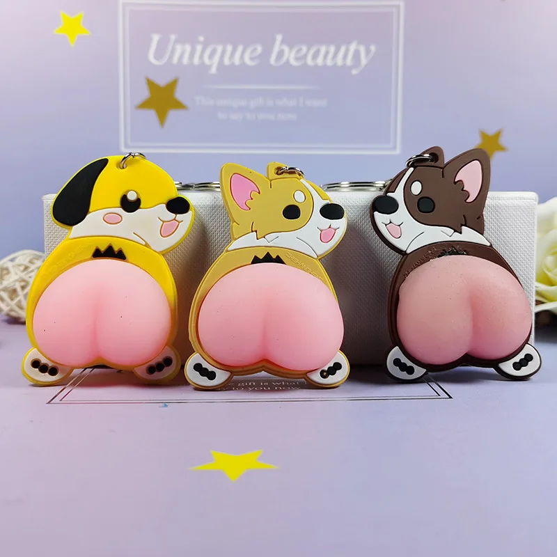 

Pop Squeeze Butt Keychains Cartoon Decompression Fidget Toy Kawaii Corgi Dogs Soft Butts Silicone Vent Toys Adults Stress Relief