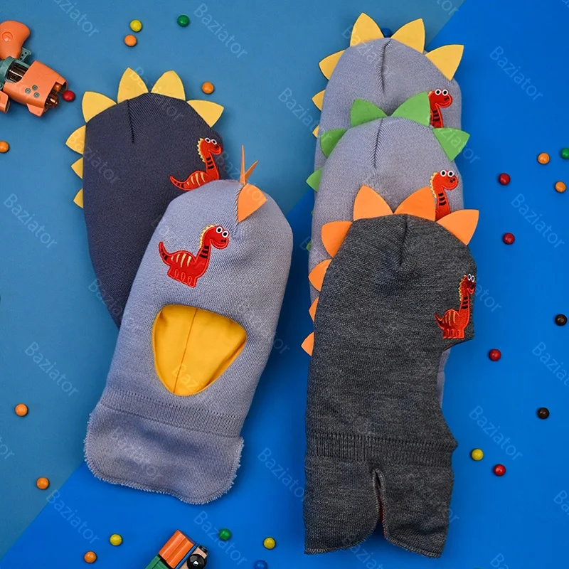 Шапка шлем для мальчика и девочки зима детская двойная с подкладом Дракон CL0052 |