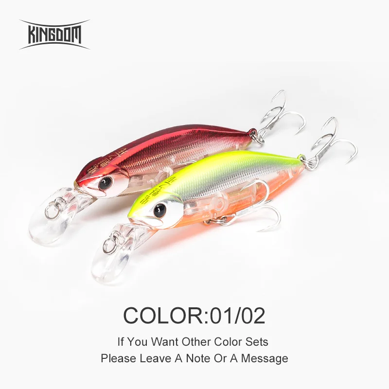 Color 01 02 Kingdom Fishing Приманка Джеркбейт гольян приманка 55 мм 7 г/70 мм 12 г медленно опускающаяся система шума 4 цвета воблеры модель 6504 - Цвет: Color 01 02