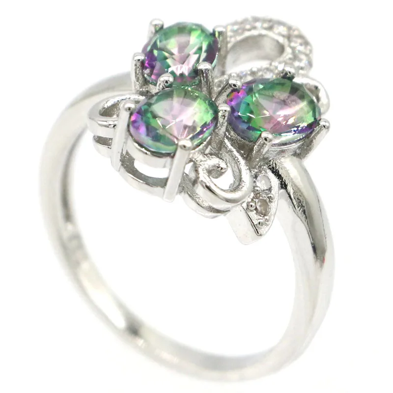 

20x15mm Lovely Cute 3.7g Created Fire Rainbow Mystic Topaz CZ Birthday Gift Silver Rings Wholesale Drop Shipping