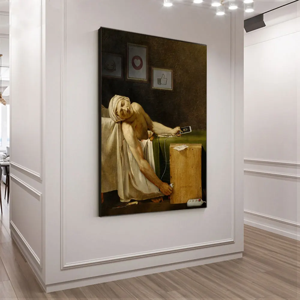 

Funny Painting The Death of Marat Posters and Prints Canvas Wall Art Vintage Portrait Picture for Living Room Home Decoration