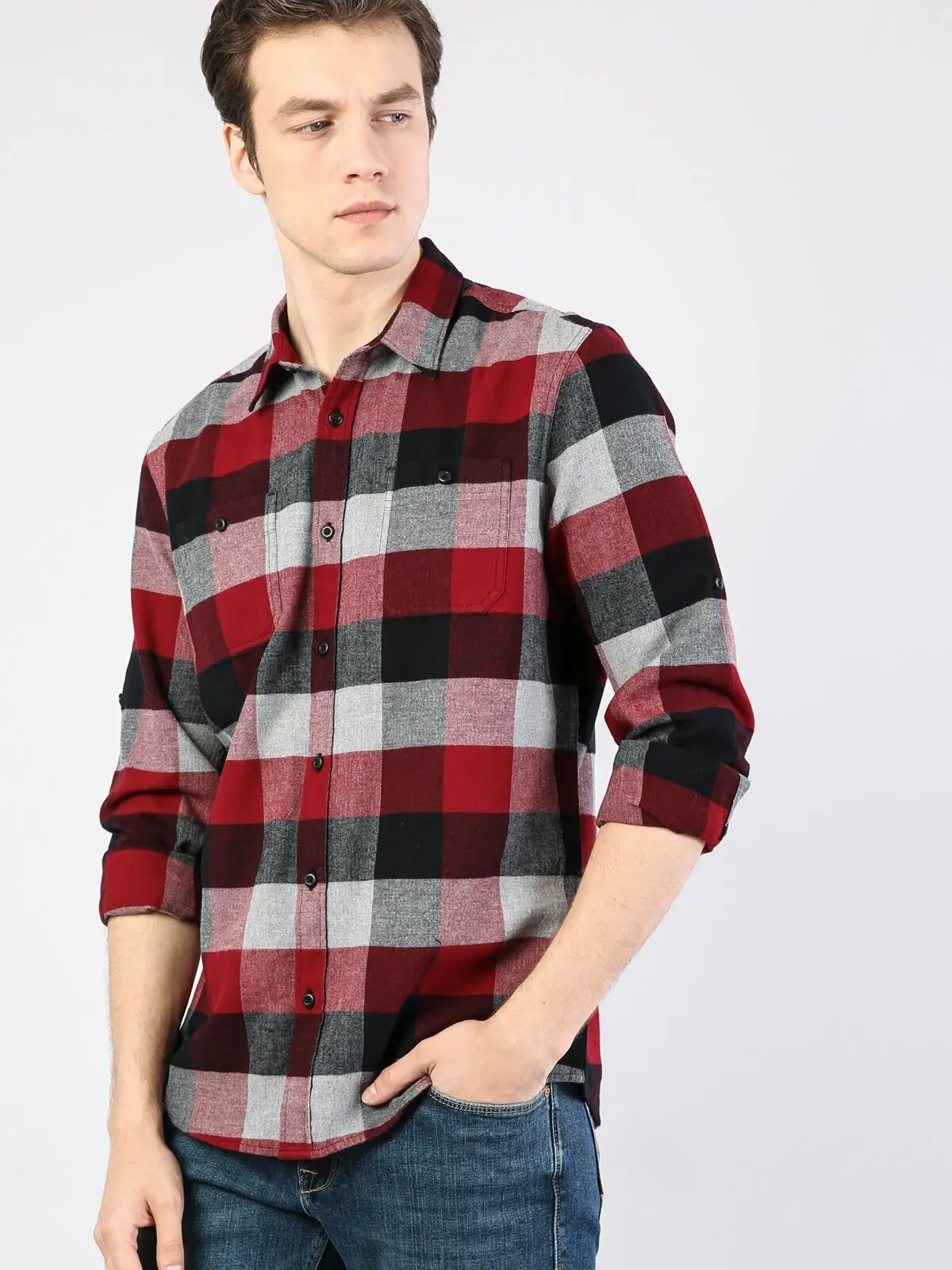 Мужская классическая рубашка Colins красная с длинным рукавом CL1034959| |