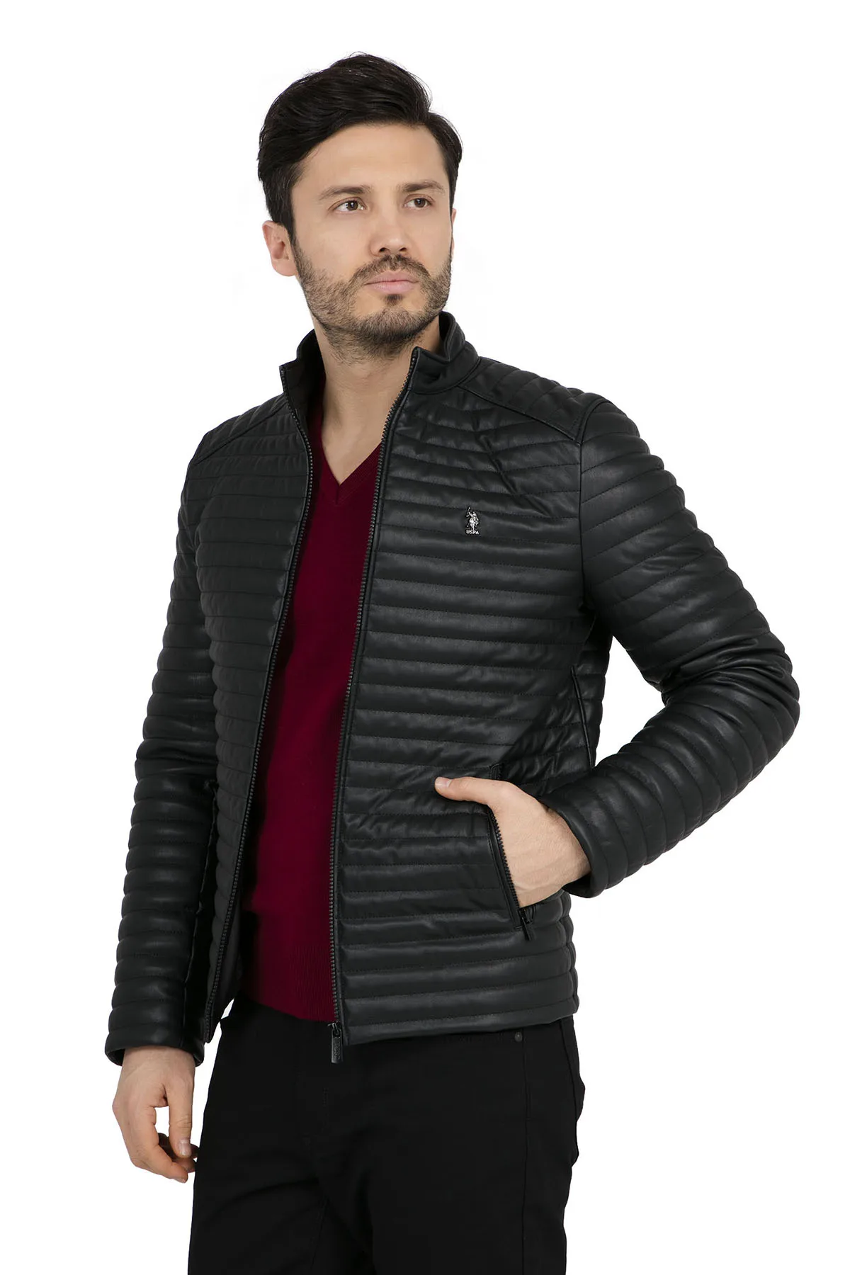 Мужская куртка поло из искусственной кожи G081SZ035P01 P8008|Куртки искуственной кожи| |