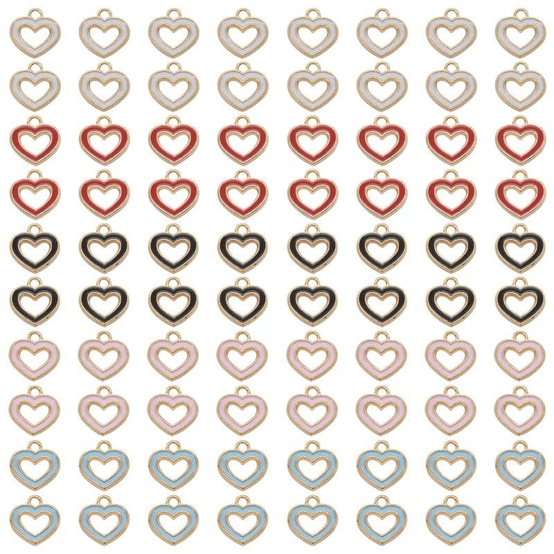 

10Pcs Colorful Love Heart Charms Alloy Metal Romantic Enamel Pendants For DIY Necklace Bracelet Jewelry Making Craft 15*14mm