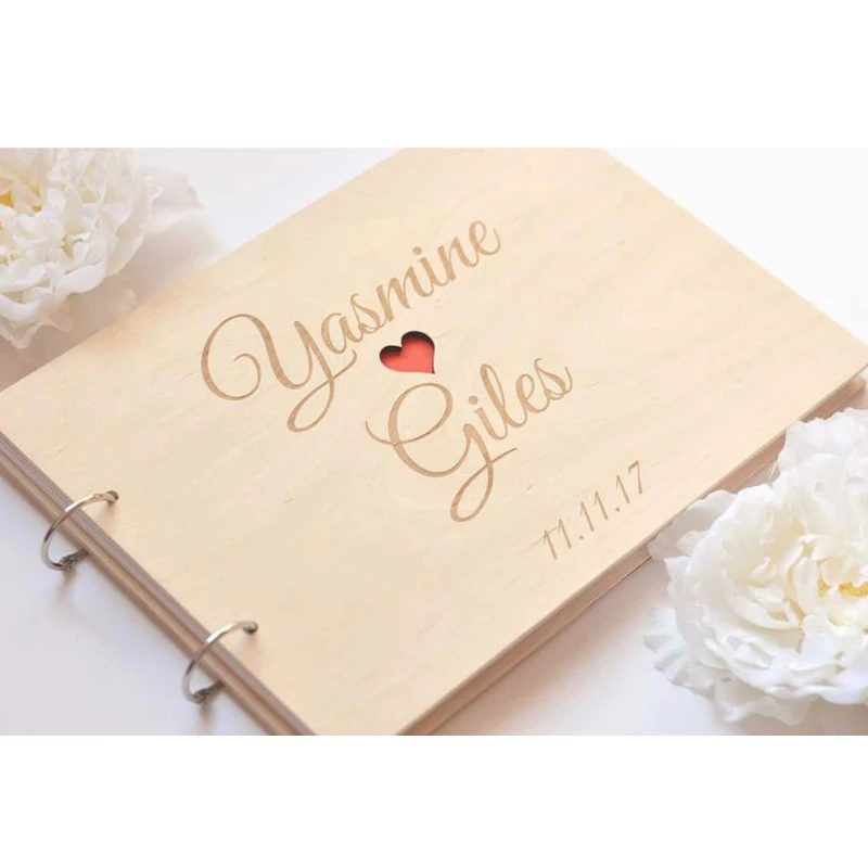 

Personalized Wedding Guest Book Alternatives Engraved Wood Heart Guestbook Album A4 Guest SIgn Guestbook Wedding Gift for Couple