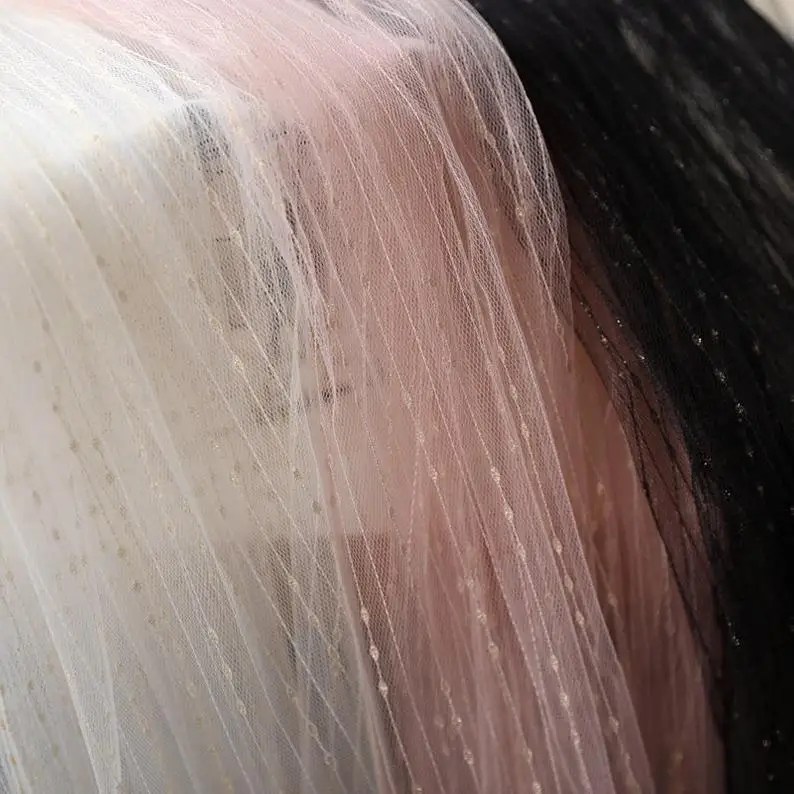 

3 yards Nude Pink Tulle With Golden Embroidered Rain Fall Rain Drop