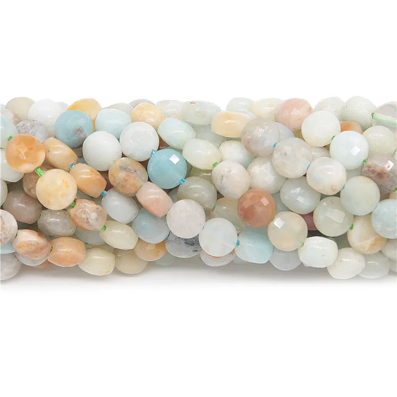 

Natural Semiprecious Stone Amazonite Beads Faceted Flat Round Rondelle 6mm Findings Material For Making DIY Jewelry Bracelet