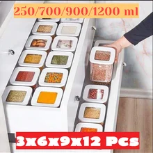Kitchen Storage Box Vacuum Lidded Container Set 12 PCS Transparent Food Organizer Pulses Storage Airtight Square Vacuum Lid Box