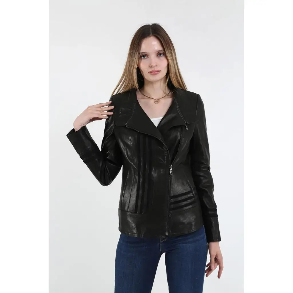 Women Leather Jacket Genuine Real Leather Jacket leather Coat lambskin coat Female Jacket hooded leather jacket Women's Black