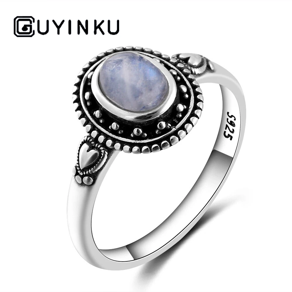 GUYINKU новый дизайн 5X7 мм натуральный лунный камень кольцо стерлингового серебра 925