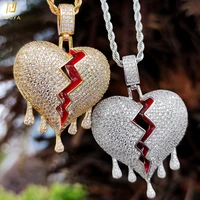 mens jewelry silver gold color plated 5x layered broken heart pendant hip hop iced cubic zirconia bling necklace