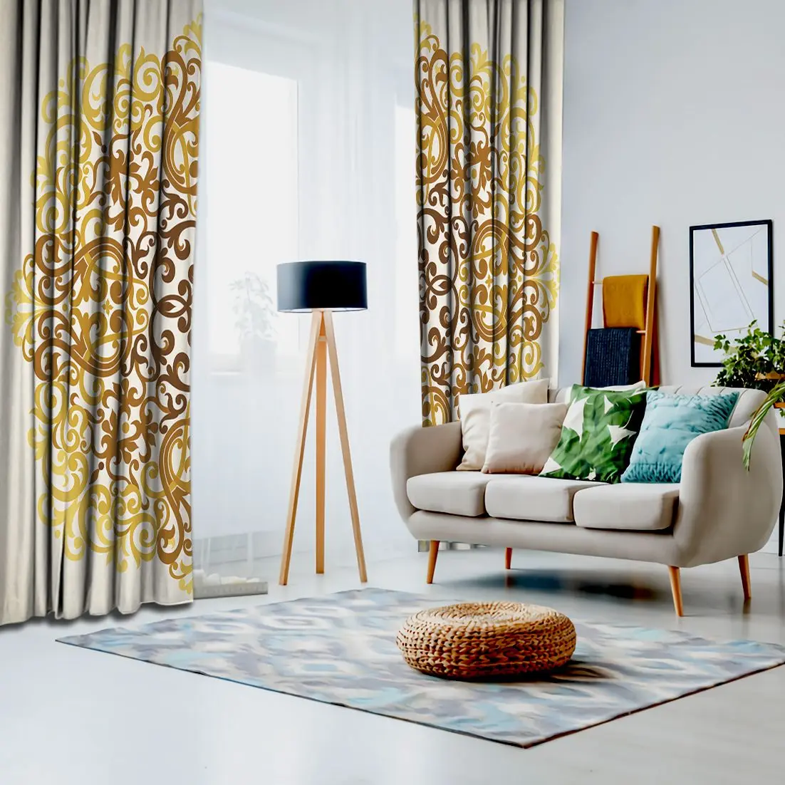 Занавеска в классическом марокканском стиле Мандала с цветочным орнаментом