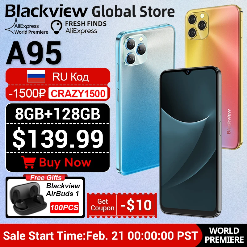  Смартфон Blackview A95 глобальной версии, 8 Гб ОЗУ 128 Гб ПЗУ, Восьмиядерный процессор MTK Helio P70, дисплей 6,5 дюйма, аккумулятор 4380 мАч