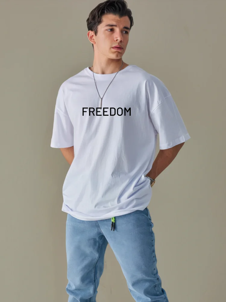 

2021 Summer New 100% Cotton White Solid Printed T Shirt Men's Casual O-neck Basic Oversize T-shirt High Quality Classic Tops