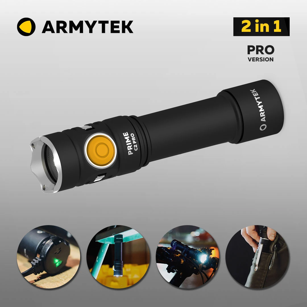 

LED Flashlight Armytek Updated Prime C2 Pro 2400 lumens USB Rechargeable EDC Flashlight 2 in 1 + 18650 Li-Ion Battery