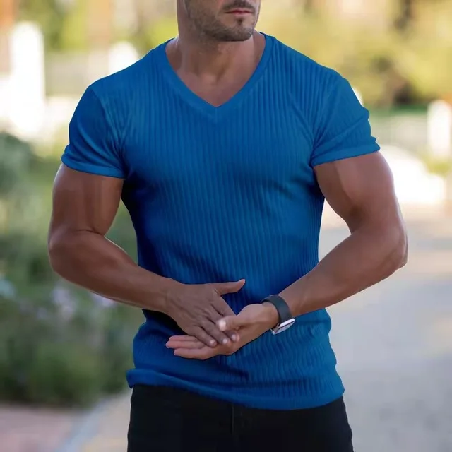 

2022 New Men's Deep V Neck Short Sleeve T Shirt Slim Fit T Shirt Casual Print T Shirt Summer Top T Shirt