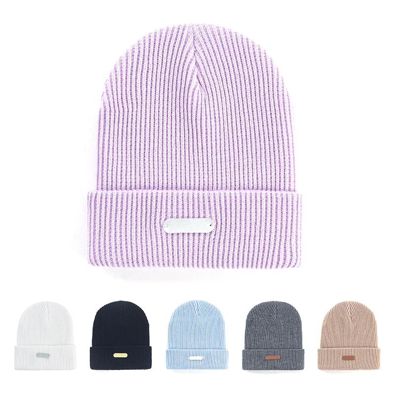 

New Fashion Women's Knitted Ribbed Beanies Hat Man Warmer Autumn Winter Hats Adult Candy Color Skullies Cuff Casual Bonnets Cap