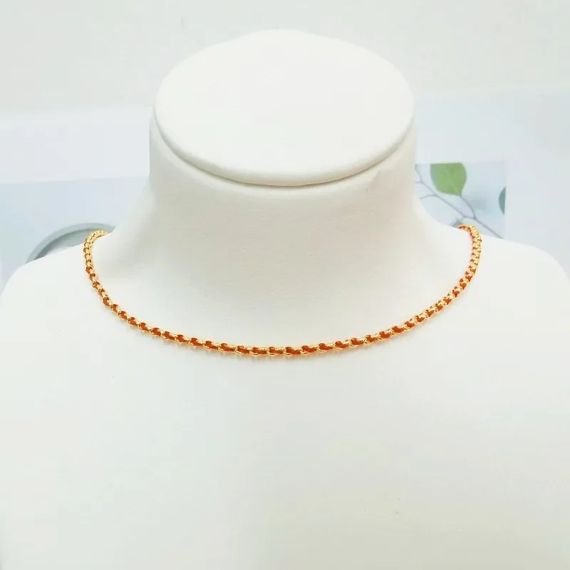 

Pure 18K Yellow Gold Necklace Chain AU750 Gold Red String Link Chain Necklace