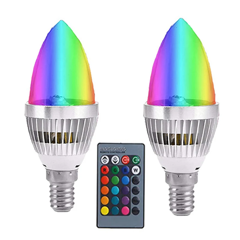 

2 Pieces E14 E27 LED Candelabra Light Bulb 3W RGB Color Changing Candle Bulb Remote Control Dimmable lamp for Home Bar Party