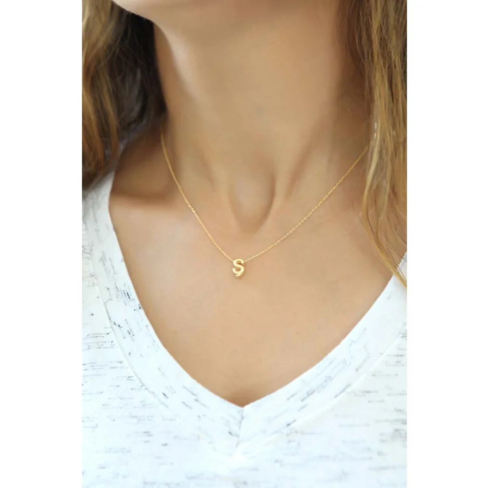 

Stylish Letter S with Dot Necklace Pendant Jewelry 925 Sterling Silver Rose Gold Plated with Chain