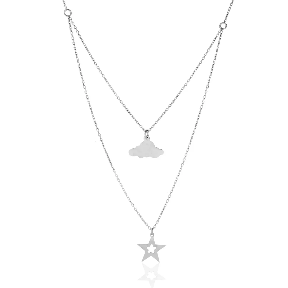 

925 пробы серебряный кулон ожерелье ювелирные изделия двойной слой облако и звезда с длинной цепочкой 45 см