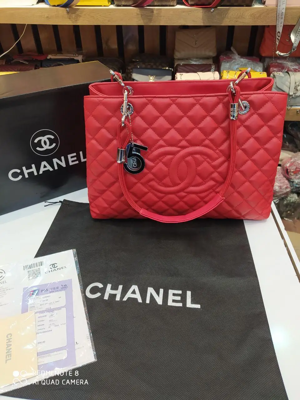 

1st quality faux leather tote bag.invoice dust bag + bag