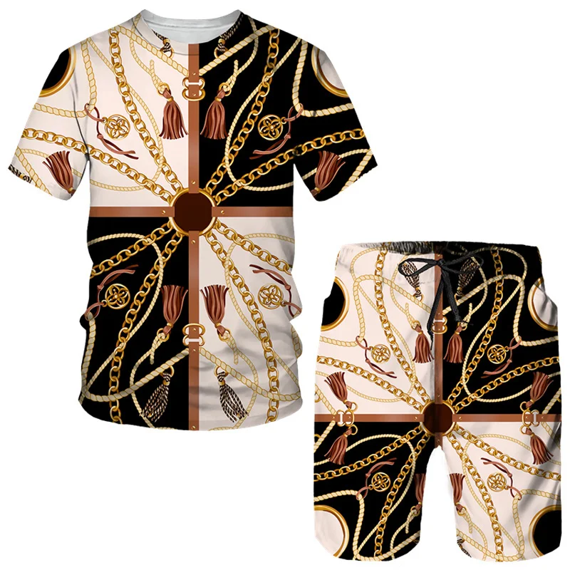 Мужские футболки/шорты/костюм с 3D-принтом в виде цепей Повседневная футболка